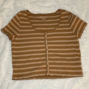 NWOT American Eagle Tan Ribbed Crop Button Down Shirt